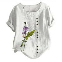 Puntoco Plus Veličina Top Clearence Ženski ljetni kratki rukav cvjetni tisak labavih majica bijela 6