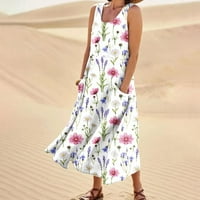 Ljetne haljine za žene Ženske haljine za odmor na plaži Tasterne haljine bez rukava cvjetno tiskano