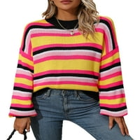 Ženski prugasti džemperi dugih rukava za posadu od pada ramena sa ramenom FIT pletene pulover Jumper