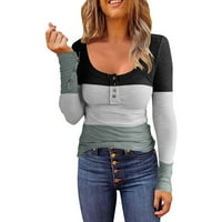Ženske tanke gornje košulje dugih rukava rupa s prugama u vratu Top Dupkaste patchwork majica Top Soft