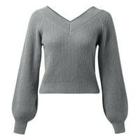 Kali_store slatki džemperi ženske slatke boje blok udobnog kabela pletene pulover džempere sive, s