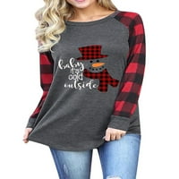 Paille Women TEE Snowman Print T košulja Provjerite majicu Patchwork Spavaće ploče Tunička bluza crvena