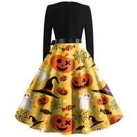 Ležerne haljine za žene Trendy Stajland odjeća Halloween Print Flare haljina za žene Dugih rukava Haljina