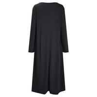 Zunfeo Ženska haljina - V izrez Jednostavna haljina dugih rukava A-line haljina mid haljina Čvrsta haljina crna 6