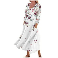 Strugten dame casual cvjetni print tri tromjesečna rukav džepna haljina maxi haljina za žene