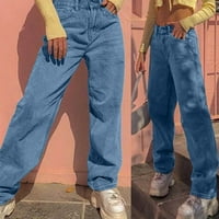 Yuehao traperice za žene Modne žene Visoki struk labav džep plava solidna boja Jeans Hlače ženske traperice plave boje