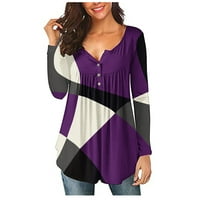 Ženske rušene košulje dugih rukava majice Dame Tees Relaxd Fit vrhovi Geometrijski PIRNT pulover gumb