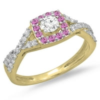 DazzlingRock kolekcija 14k Round Pink Sapphire & White Diamond Swirl Split Rink zaručni prsten, žuto