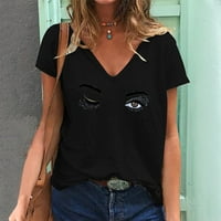 GDFUN Ženska ležerna modna ljetna majica V-izrez tiskane majice kratkih rukava majice za žene