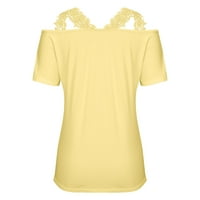 Plus veličine vrhova modnog ženskog ljeta V-izrez casual čipke patchwork solid caims bluza top žuti xxxl