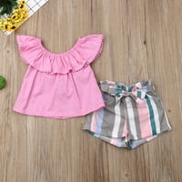 Canrulo Toddler Kids Baby Girls Ljetna odjeća T-majica + prugaste kratke hlače Outfits Pink 2- godine