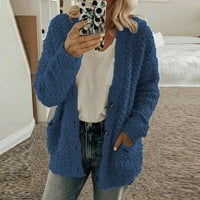 〖Roliyen〗 džemperi za žene casual plus size posadni vrat dugih rukava plišani džepovi džepovi gornji