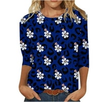 Jsaierl Womens rukav vrhovi ljetni trendi ispis okruglih vrata T majice Prozračne bluze za vezanje za