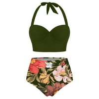 Yuehao Womens kupaće kostimi Žene cvjetni print High struk gornji dijelovi + kratke hlače dva kupaća