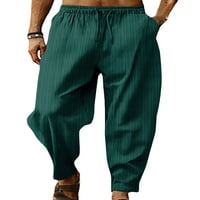 Luxplum muške pantalone elastični struk Ljetne pantske lanene hlače ugrađene dno Yoga svijetlo zeleno