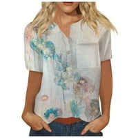 Ženska majica s kratkim rukavima okrugli vrat Dugme kratki rukav Top Dressy Casual Ljetna grafika cvjetna