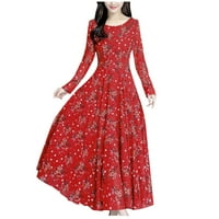 Dodatna mala formalna haljina Ženska cvjetna plaža haljina dugih rukava casual party vintage boho haljina
