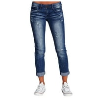 Jeans Shpwfbe za žene hlače za žene s visokim strukom labavi zadebljani topli plišani ravni traperice