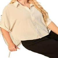 Ženska bež običan ovratnik ležerne bluze dužine plus veličine