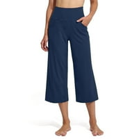 Ženske široke noge joge hlače visoke struk elastične sportske hlače sa džepovima Casual ravno hlače