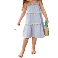 Djevojke toddlera Boho Striped Cami Spaghetti remen plave i bijele haljine 5y
