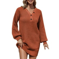 SNGXGN ženska midi haljina pulover casual haljina s dugim rukavima za žene male košulje za struk za žreb za žene, crvena, veličina XL