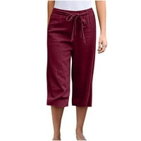 Wenini posteljine hlače za žene ljetne ljetne kalferne hlače od pune plaže labavo casual visoki zavoj