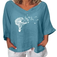 Eleluny Plus size Žene V izrez Torba za majicu Rukovanje, rušenje casual vrhova bluza plava l