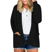 Žene casual kardigan - modni casual džepovi s dugim rukavima, puni kaput kardigan bluza crna l