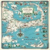 Ernest Chase Bright Scicory Mapa Cape Cod Nantucket Massachusetts Unfrant Wall Art Art Print Poster