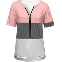 Žene plus štednje vrhove i majice - Ženski ljetni vrhovi, zipper V vrat za žene kratki rukav plus veličine