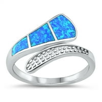 Plavi simulirani Opal mozaički prsten. Sterling Silver Band Cubic cirkonijski nakit ženski veličine 6