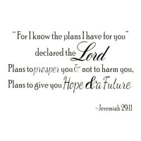 Znam planove JEREMIAH 29: Zidni citat Dekor nakit naljepnica