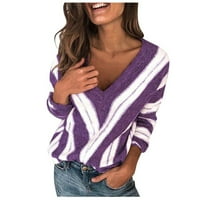 Drpgunly Womens vrhovi dugih rukava V izreženi ploč za pletenje tunita za blubu za bluze za žene Trendi