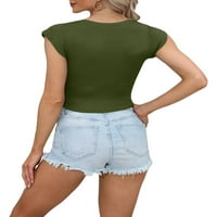 Wassery Women V izrez kratki rukav gornji dijelovi seksi čvrsta boja Slim Fit pletene rebra majice Summer