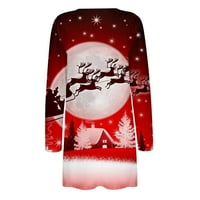 Božićni karton za žene s dugim rukavima otvoreni prednji labavi kardigan Santa Claus Print bluza za