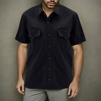 FSQJGQ Ljetne radne majice za muškarce Čvrsti džepovi kratkih rukava Casual gumb dolje majice Brza suha