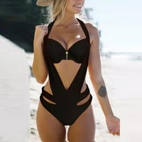 Finelylove seksi kupaći kostim za žene podstavljene Halter Bra Style Bikini Black XL