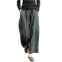 Pertey pomenski dan danas ženske pamučne posteljine pantalone sobni džepovi elastične strukske hlače