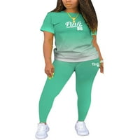 Avamo Žene Jogger Set Pisma Ispis Dukserice Crew izrez Dvije outfitne pantalone setovi labavi fitnes Light Green 4XL
