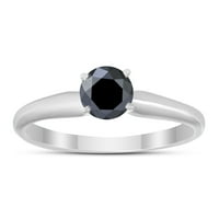 Carat Round Black Diamond Solitaire prsten u 14k bijelo zlato