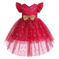 8-godišnju djevojčice haljina fly ruffled rukava zvijezda printova stranka Formalna haljina crvena