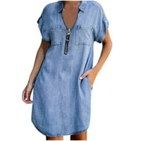 Ženski kratki rukav Slim traper od pune haljine košulje sa zatvaračem mini haljina plava xxl