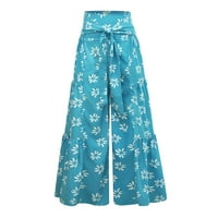 Tking modne ženske hlače modni visoki struk cvijeće ispis čipke joge duge labave fit široke pantalone