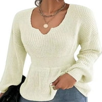 Dukseri za žene V-izrez pad pulover pulover pulover čvrste boje uskog rukava uskog struka seksi pletenica