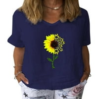 Ženska majica kratkih rukava Sunflower Print V izrez TEE Ljetna casual bluza