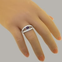 Britanci napravio 14k bijeli zlatni prsten sa prirodnim ametistom i kubnim cirkonijskim ženskim prstenom