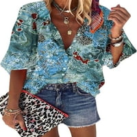 Colisha Žene Ljetne majice rukav na vrhu cvjetnog ispisa bluza Osnovno dugme za rad niz tunički majica