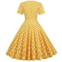 Polufalne haljine za žene ukrašene V-izrezom kratkih rukava polka tat žuti xl
