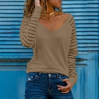 Ženska modna ženska proljetna modna V-izrez Stripeta labavi ispisani patchwork bluza vrhova pulover